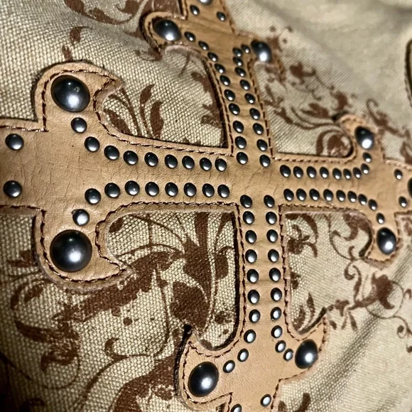 Fossil khaki shoulder/ crossbody bag with studs - Picture 2 of 16